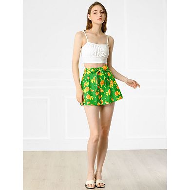 Women's Self Bow Tie Elastic High Waist Summer Beach Culottes Shorts