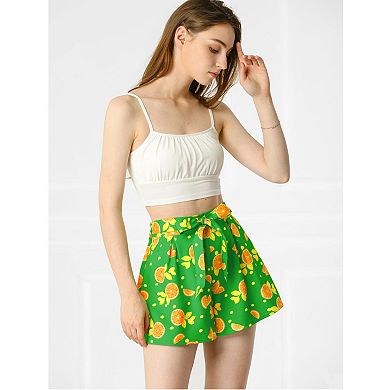 Women's Self Bow Tie Elastic High Waist Summer Beach Culottes Shorts