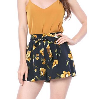 Women's Self Bow Tie Elastic High Waist Summer Beach Culottes Shorts