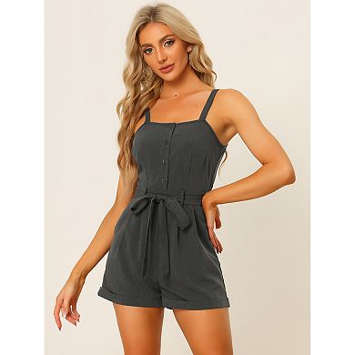 Women's Spaghetti Straps Half Chambray Shorts Overalls