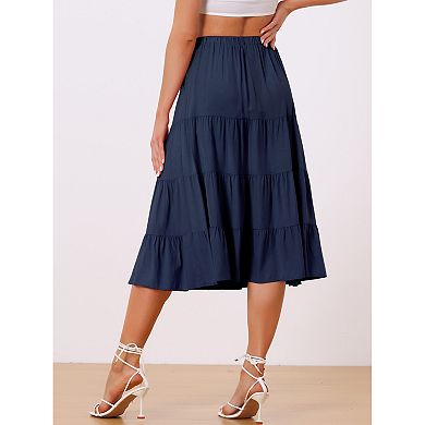 Women's A-line Tiered Pockets Midi Long Skirt