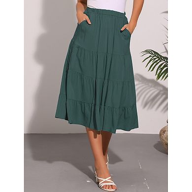 Women's A-line Tiered Pockets Midi Long Skirt