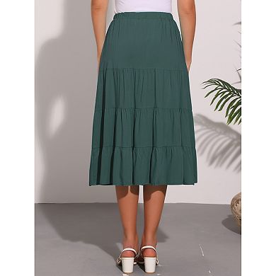 Women's A-Line Tiered Pockets Midi Long Skirt