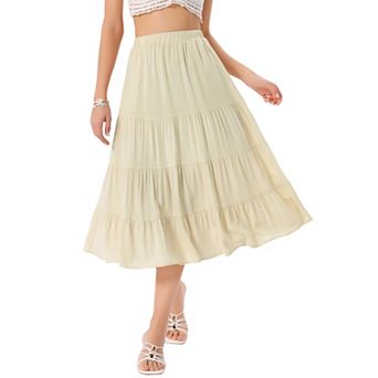 Women's A-Line Tiered Pockets Midi Long Skirt