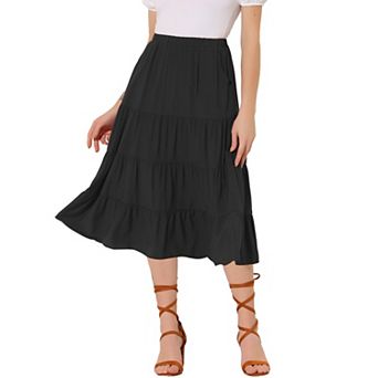 Women's A-line Tiered Pockets Midi Long Skirt