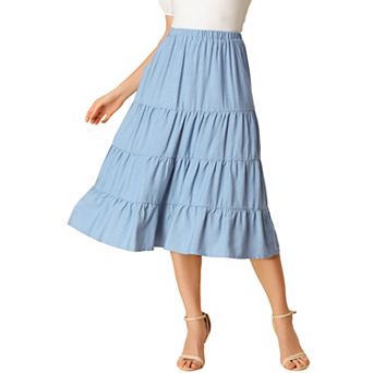 Women's A-line Tiered Pockets Midi Long Skirt