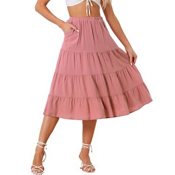 Women's A-line Tiered Pockets Midi Long Skirt