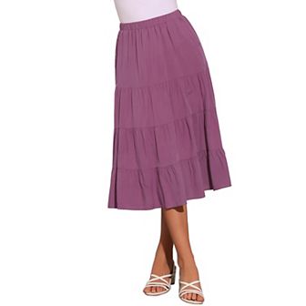 Women's A-Line Tiered Pockets Midi Long Skirt