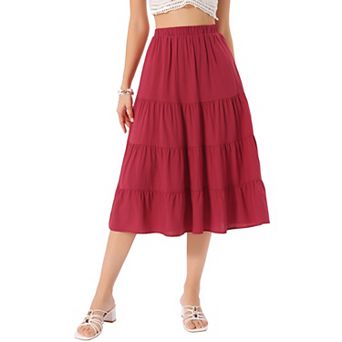 Women's A-Line Tiered Pockets Midi Long Skirt