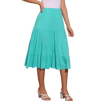 Women's A-line Tiered Pockets Midi Long Skirt