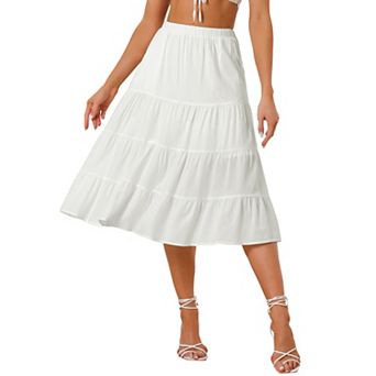 Women's A-line Tiered Pockets Midi Long Skirt