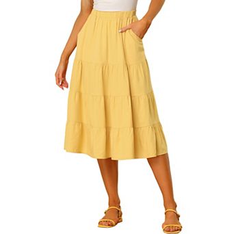 Women's A-line Tiered Pockets Midi Long Skirt