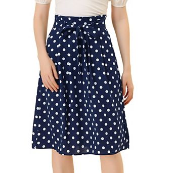 Women's Polka Dots Belted Elastic Waist Vintage A-Line Midi Skirt