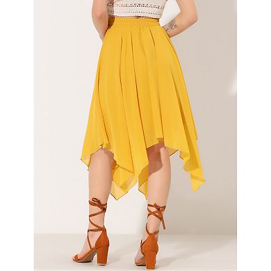 Women's Elastic Waist Chiffon Handkerchief Hem Flare Midi Skirt