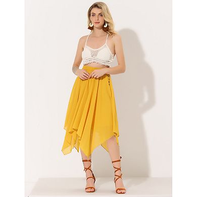 Women's Elastic Waist Chiffon Handkerchief Hem Flare Midi Skirt