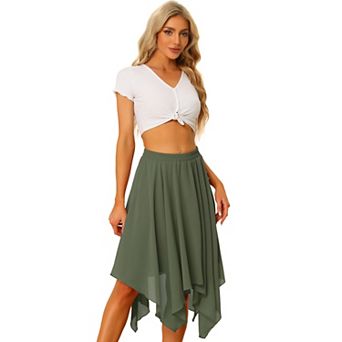 Women's Elastic Waist Chiffon Handkerchief Hem Flare Midi Skirt