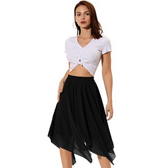 Women's Elastic Waist Chiffon Handkerchief Hem Flare Midi Skirt
