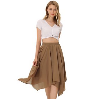 Women's Elastic Waist Chiffon Handkerchief Hem Flare Midi Skirt