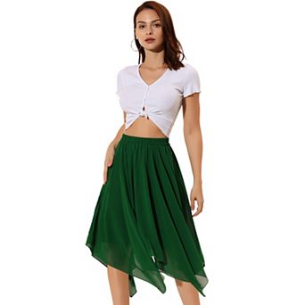 Women's Elastic Waist Chiffon Handkerchief Hem Flare Midi Skirt