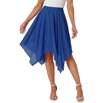 Women's Elastic Waist Chiffon Handkerchief Hem Flare Midi Skirt