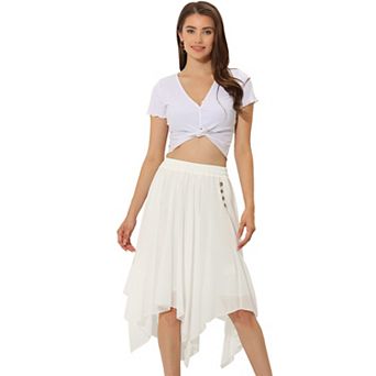 Women's Elastic Waist Chiffon Handkerchief Hem Flare Midi Skirt