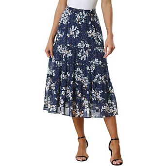 Women's Floral Print Elastic Waist Ruffle Maxi Tiered Skirt