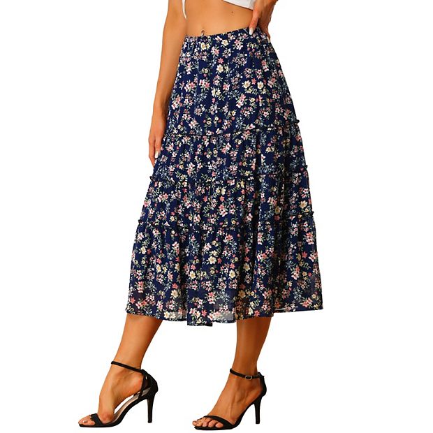 【RIXO】tiered floral-print ette ミディ スカート Preslee Tiered Midi Skirt in Ditsy Trail Cream
