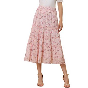 Women's Floral Print Elastic Waist Ruffle Maxi Tiered Skirt