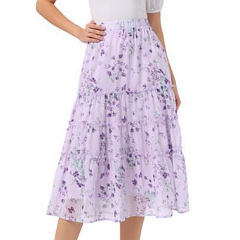 Women's Floral Print Elastic Waist Ruffle Maxi Tiered Skirt