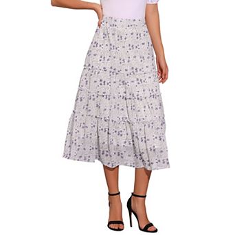 Women's Floral Print Elastic Waist Ruffle Maxi Tiered Skirt