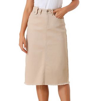 Women's High Waist Solid Jean Skirt Back Vent Midi Length Denim Skirts