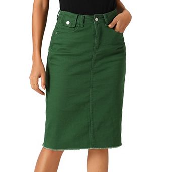 Women's High Waist Solid Jean Skirt Back Vent Midi Length Denim Skirts