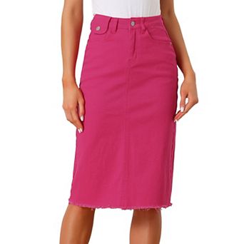 Women's High Waist Solid Jean Skirt Back Vent Midi Length Denim Skirts