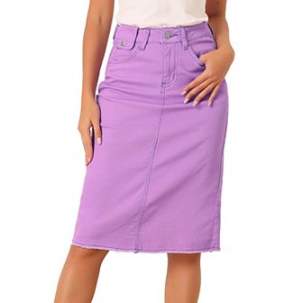 Women's High Waist Solid Jean Skirt Back Vent Midi Length Denim Skirts