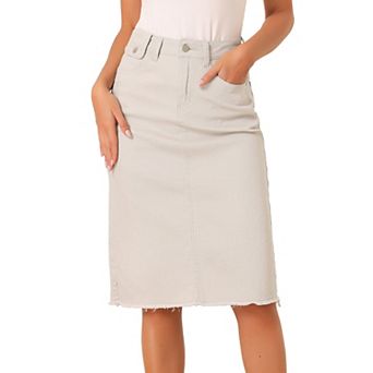 Women's High Waist Solid Jean Skirt Back Vent Midi Length Denim Skirts