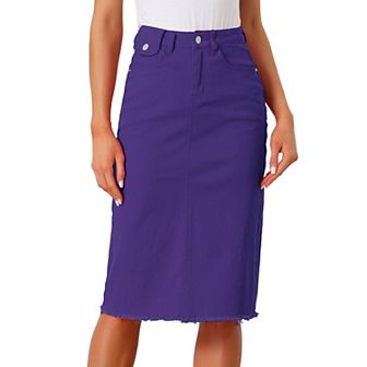Women's High Waist Solid Jean Skirt Back Vent Midi Length Denim Skirts