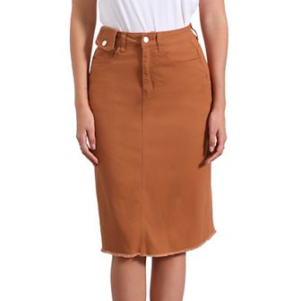 Women's High Waist Solid Jean Skirt Back Vent Midi Length Denim Skirts