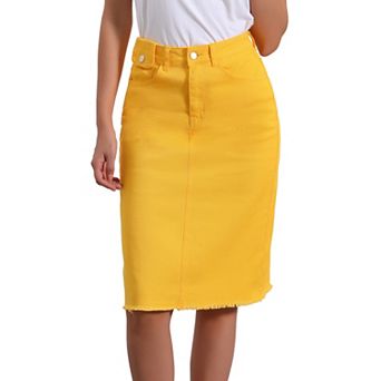 Women's High Waist Solid Jean Skirt Back Vent Midi Length Denim Skirts