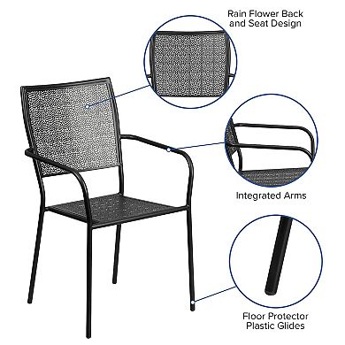 Emma and Oliver Commercial Grade Colorful Metal Patio Arm Chair with Square Back