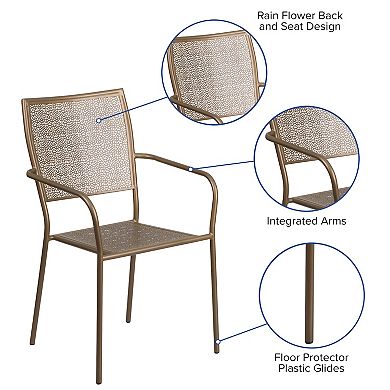 Emma and Oliver Commercial Grade Colorful Metal Patio Arm Chair with Square Back