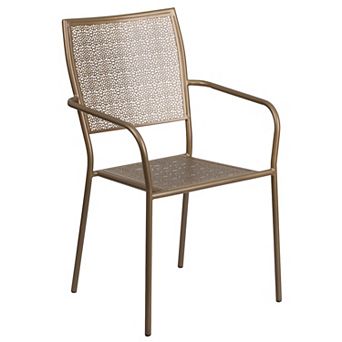 Emma and Oliver Commercial Grade Colorful Metal Patio Arm Chair with Square Back