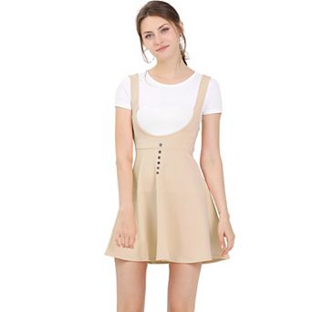 Women's Overall Pinafore Dress Button Decor Flared Suspender Skirt
