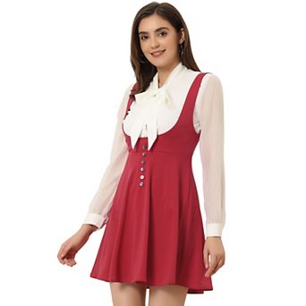 Women's Overall Pinafore Dress Button Decor Flared Suspender Skirt
