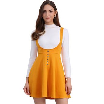 Women's Overall Pinafore Dress Button Decor Flared Suspender Skirt
