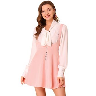 Women's Overall Pinafore Dress Button Decor Flared Suspender Skirt