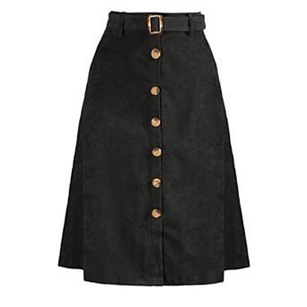 Women's High Waist Midi Skirts A-Line Button Front Belted Corduroy Skirt