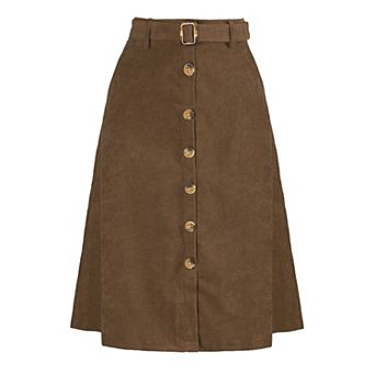 Women's High Waist Midi Skirts A-Line Button Front Belted Corduroy Skirt