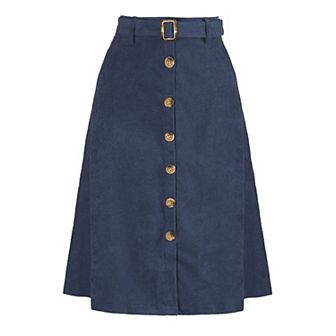 Women's High Waist Midi Skirts A-Line Button Front Belted Corduroy Skirt