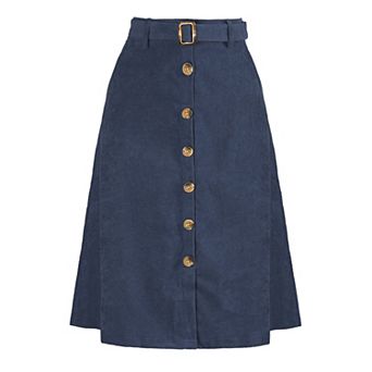 Women's High Waist Midi Skirts A-Line Button Front Belted Corduroy Skirt