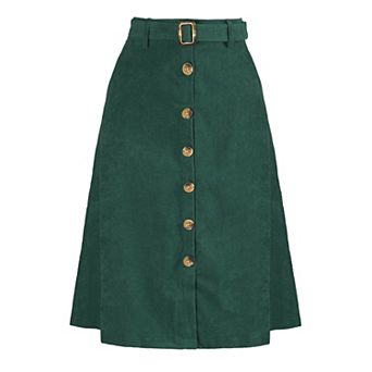 Women's High Waist Midi Skirts A-Line Button Front Belted Corduroy Skirt